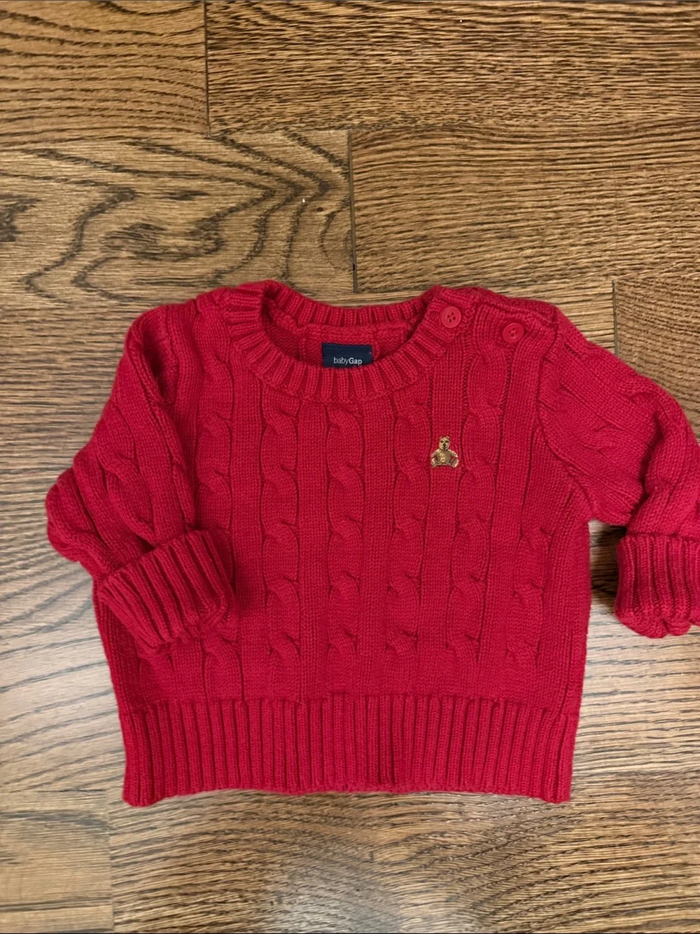 GAP Baby Red Cable-Knit Sweater with Button Shoulder